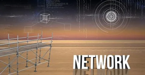 Network Text with 3D Scaffolding and landscape 스톡 일러스트