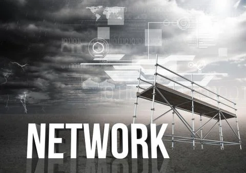 Network Text with 3D Scaffolding and technology interface landscape 스톡 일러스트