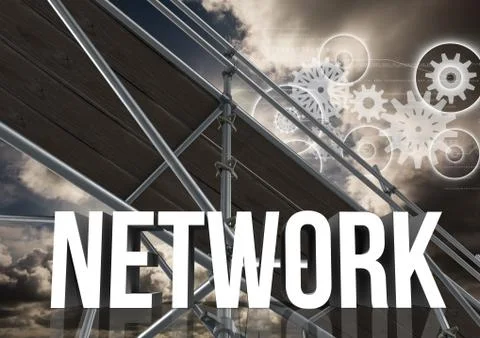 Network Text with 3D Scaffolding and technology interface landscape Stockillustratie