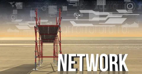 Network Text with 3D Scaffolding and technology interface landscape 스톡 일러스트