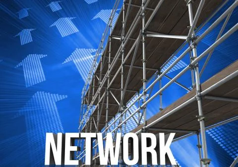 Network Text with 3D Scaffolding and arrow technology interface Ilustração Stock