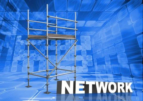 Network Text with 3D Scaffolding and technology interface Ilustração Stock