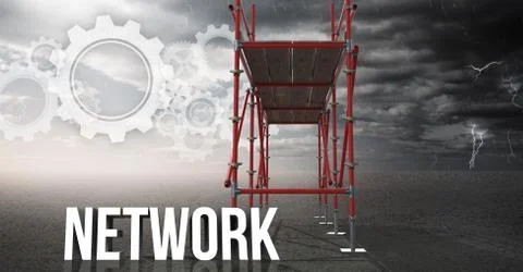 Network Text with 3D Scaffolding and technology interface landscape 스톡 사진