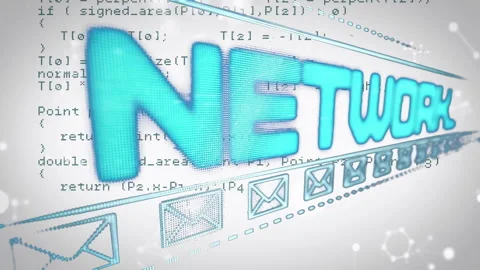 Network text animation over email icons and programming code Stock Footage 305367421