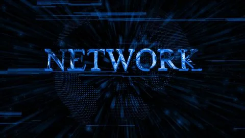 Network text concept on si-fi technology circuit line particles digital tec.. Stock Illustration
