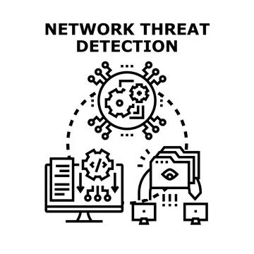 Network threat detection analyzing cyber security threats Stock Illustration