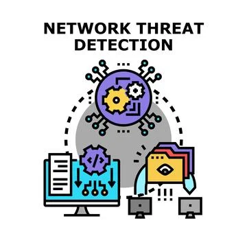 Network threat detection analyzing cyber security threats Stock Illustration