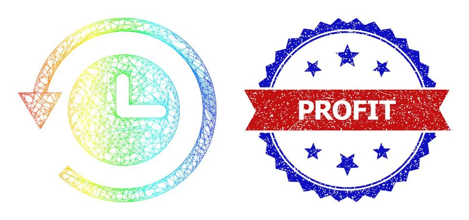 Network Time Back Machine Web Mesh Icon with Spectral Gradient and Scratched Illustrazione stock