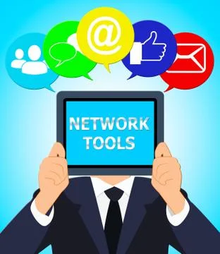 Network Tools Shows Netorking Programs 3d Illustration Ilustração Stock