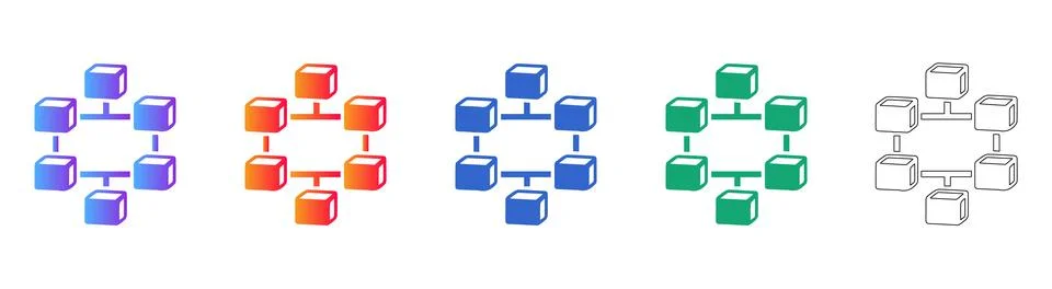 Network Topology and Blockchain Structure Icons Stockillustratie