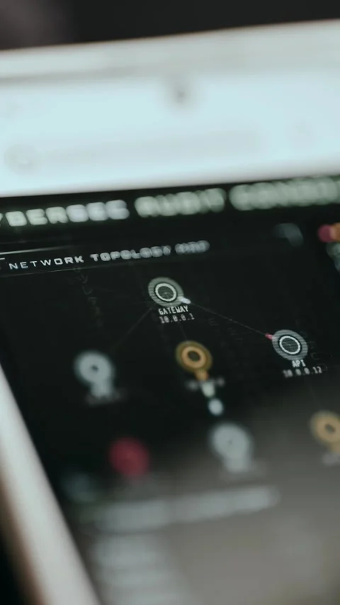 Network Topology Map with Data Pulses. Cybersecurity Concept Stock Footage 331129763