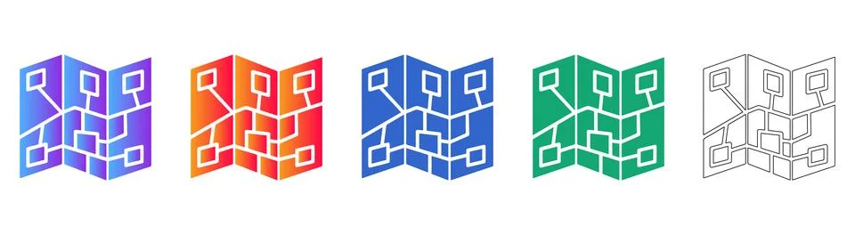 Network Topology Map Icon Set 스톡 일러스트
