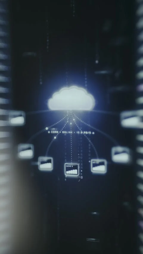 Network topology visualization with a central hub and multiple server nodes Stock Footage 335485417