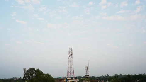 Network tower and a flying bird with blue sky Stock Footage 293517125