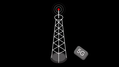 Network Tower Emitting Signal Waves Animation, Telecommunication Tower with.. Stockbeeldmateriaal 310553811