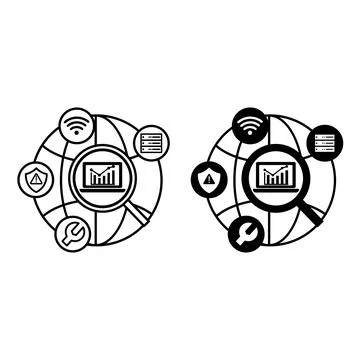 Network Traffic Analysis Icons. Line and Glyph Vector Illustrations. Globe,.. Stock Illustration
