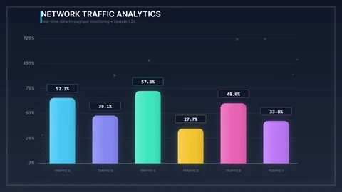 Network Traffic Analytics Dashboard with Bar Chart - Data Visualization Stock Footage 346661261