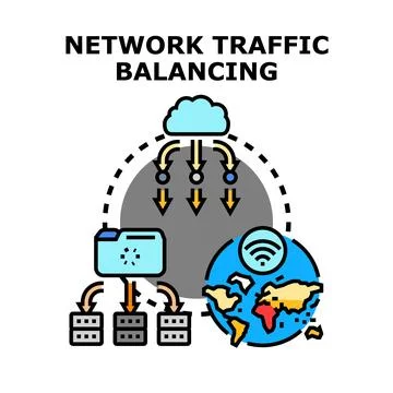 Network traffic balancing optimizing cloud data distribution Stock Illustration