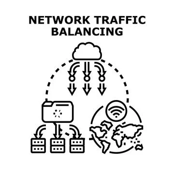 Network traffic balancing optimizing cloud data distribution Stock Illustration