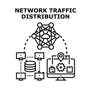 Network traffic distribution concept displaying data flow 스톡 일러스트