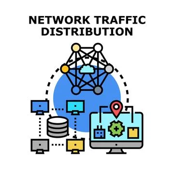Network traffic distribution concept displaying data flow Stock Illustration