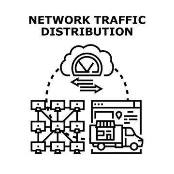 Network traffic distribution managing internet data flow Stock Illustration