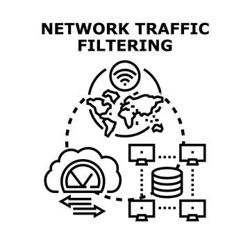 Network traffic filtering system managing global data flow Stock Illustration