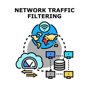 Network traffic filtering system managing global data flow Stock Illustration