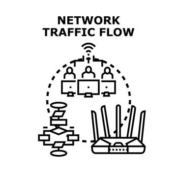 Network traffic flow processing data and user connection Illustrazione stock