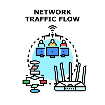 Network traffic flow processing data and user connection Stock Illustration