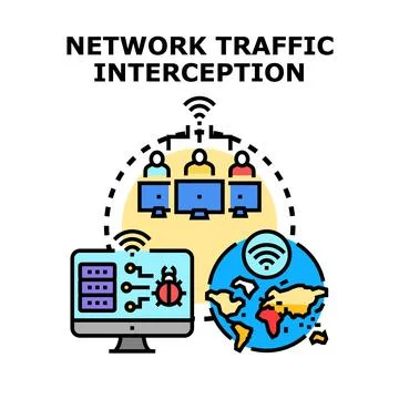 Network traffic interception concept for data security Stock Illustration