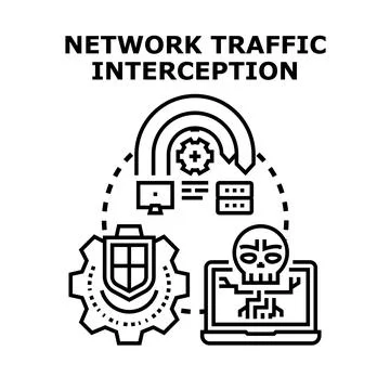 Network traffic interception cyber security attack concept 스톡 일러스트