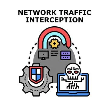 Network traffic interception cyber security attack concept Stock Illustration