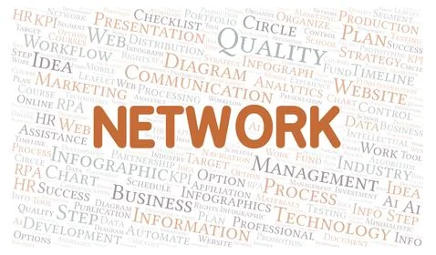 Network typography word cloud create with the text only. Stock Illustration