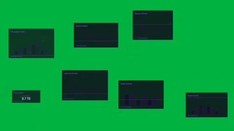 Network UI assembling on orange blink panels sliding nodes pulsing metrics Stock Footage 333972505