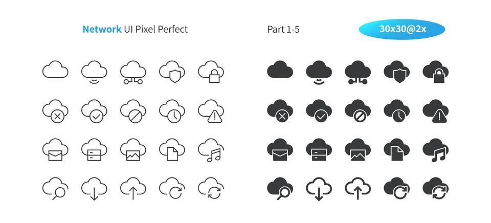 Network UI Pixel Perfect Well-crafted Vector Thin Line And Solid Icons 30 2x Illustrazione stock