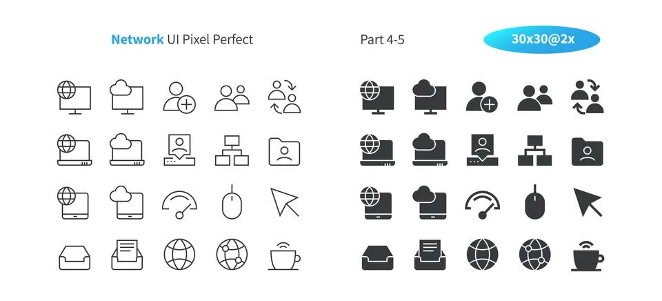 Network UI Pixel Perfect Well-crafted Vector Thin Line And Solid Icons 30 2x Stock Illustration