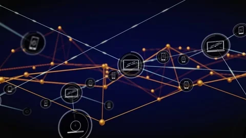 Network unfolding from single node, devices emerging, linking via beams, Video stock 329533229