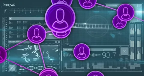 Network of user icons and data processing animation over digital interface Stock Footage 325966121