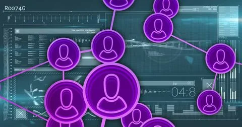 Network of user icons and data processing image over digital interface Illustrazione stock