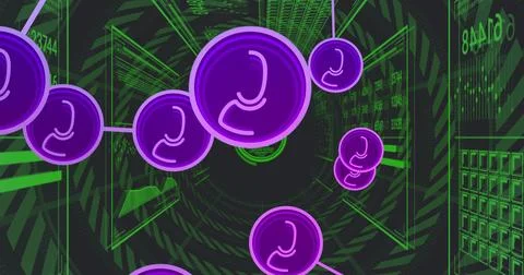 Network of user icons and data processing image over digital tunnel background 写真素材