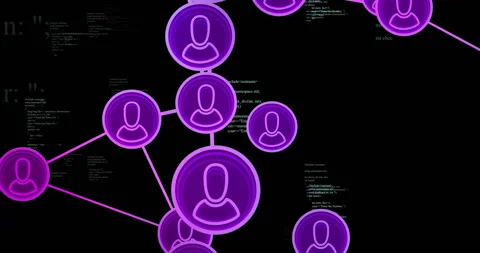 Network of user icons connected by lines over programming code animation Stock Footage 305725716
