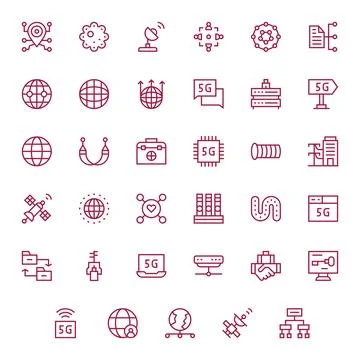 Network Vector Icon Arsenal with 35 High Resolution Regular Line Pixel Opti.. Illustrazione stock