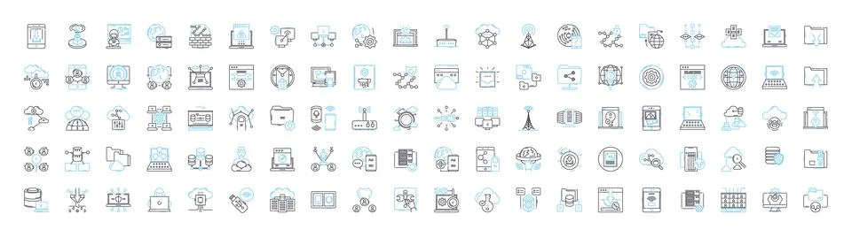 Network vector line icons set. Network, Connectivity, LAN, WAN, System Stock Illustration
