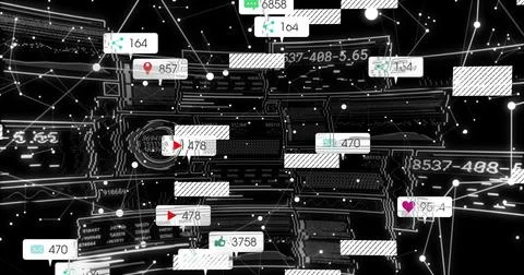 Network visualization rendering analytics in digital interface, with glowing 스톡 일러스트