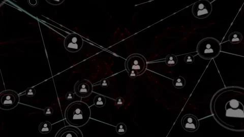 Network visualization showing glowing user nodes linking via lines in space with Stock Footage 309094218