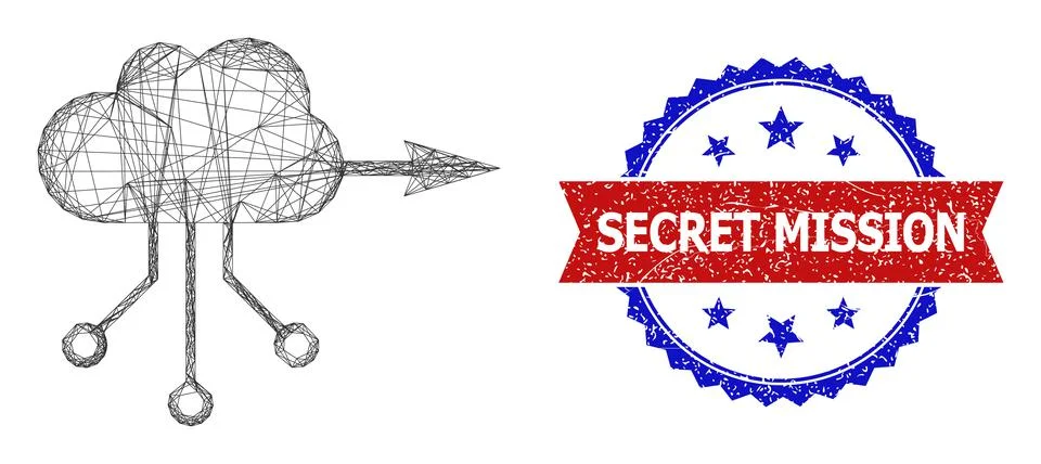 Network VPN Cloud Web Mesh and Scratched Bicolor Secret Mission Seal イラスト素材