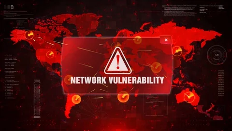 Network Vulnerability Alert Warning Attack on Screen World Map. Stock Footage 99272609