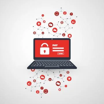 Network Vulnerability, Locked Device, Encrypted Files, Lost Documents,Ransomware Stock Illustration