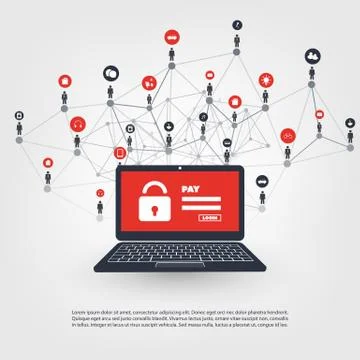Network Vulnerability, Locked Device, Encrypted Files, Lost Documents Stock Illustration